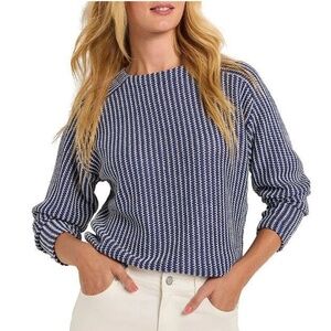 NIC + ZOE Zig Zag Blues Size L Top Lightweight Sweater Womens Blue White